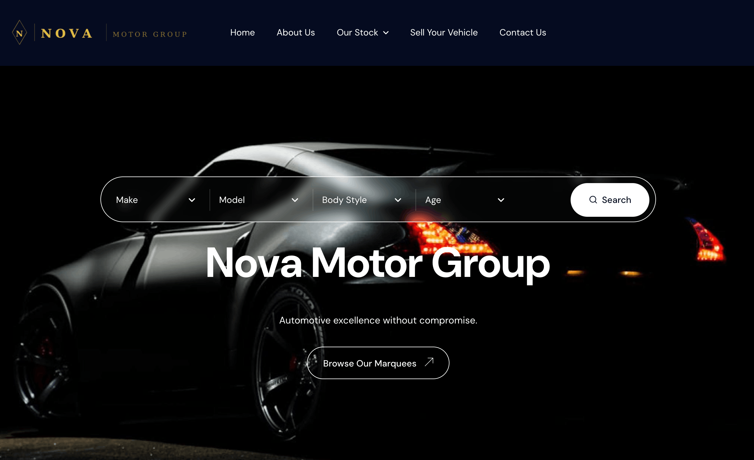 Car dealer website preview showing a professional vehicle listing page built with Vehiso