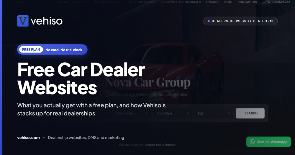 Free Car Dealer Websites: What You Actually Get (and Vehiso's Free Plan)